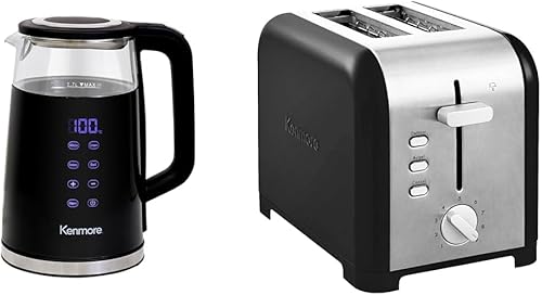 Miniatura 1 de Kenmore - Tetera eléctrica (1,7 L, agua caliente+tostadora Kenmore de 2 rebanadas, acero inoxidable negro)
