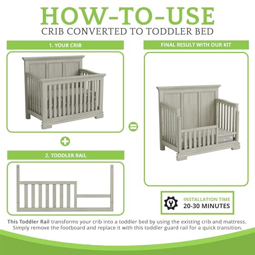Image of Toddler Bed Safety Guard Rail for Oxford Baby, Soho, Ozlo & Avalon Baby Convertible Cribs - Solid Wood Rail for Toddler Bed Conversion - Safety Rails for Children (Weathered Oak, Option 1)
