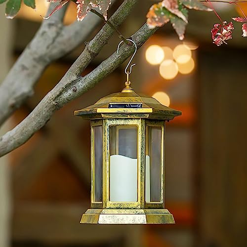 Solar Outdoor Waterproof Hanging Lantern, Garden Decorative Solar Lights PVC Upgrade 3 LED Flickering Flameless Candle Decorative Lights for Garden… - Image 6
