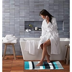 Roseate Luxury Super Soft (50x80 cm) Microfibre Striped 2000 GSM Bath Mat Super Absorbent Anti Skid Mat for Bathroom/Bedroom/Kitchen/Door Mat/Floor Mat (Peacock) Pack of 1