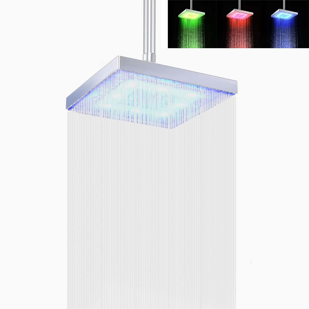 Pomme de douche LED haute pression carrée à changement de couleur automatique