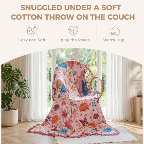 Image of LUTBM Boho Throw Blanket for Bed 60 inchx80 inch, All Season Cotton Couch Blankets