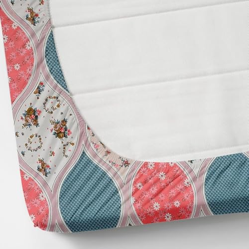 Image of 300 TC Cotton Feel Glace Cotton Elastic Fitted Bedsheet for King Size Double Bed | Fits up to 8 Inch Mattress | Printed Bedsheet with 2 Pillow Covers (Pink Eka, Double Size - 72 inchx72 inch)