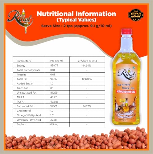 Image of Rihal Pure & Unrefined Cold Pressed Groundnut (Peanut) Oil,Kolhu /Kacchi Ghani /Mara Chekku /Ganuga,Naturally Cholesterol Free,Rich Aroma & Flavour Of Real Groundnuts | 1 Litre