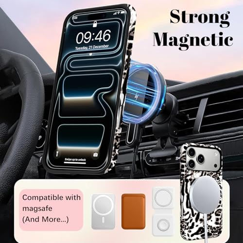 Image of Magnetic for iPhone 17 Pro Case for Women Men, White Leopard | Cute Cheetah Pattern Design [Compatible with MagSafe] 2-Layer Hybrid Shockproof Glossy Protective Cover