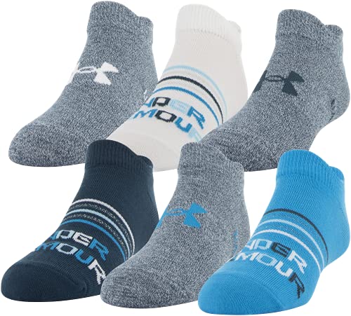 Under Armour Kids' Standard Essential 2.0 Lightweight No Show Socks, 6-Pairs, Blue Note Assorted, Small