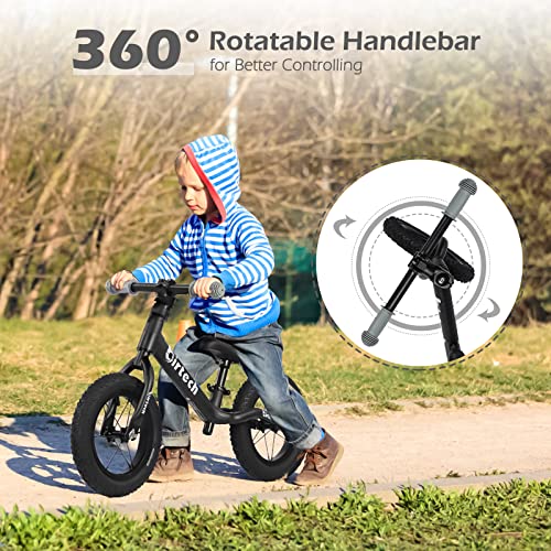 12" Balance Bike For 2, 3, 4, 5, 6 Year Old Boys And Girls, Lightweight Nylon Frame Toddler Training Bike No Pedal Bikes For Kids With Adjustable Seat And Air Tires (Black) #TOP4