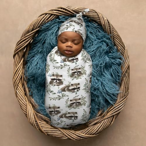Image of Kawaii Raccoon Babies Newborn Swaddle Blankets Hat Sets Soft Baby Receiving Blanket Swaddle Sack for Baby Shower Infant Boy Girl Gift