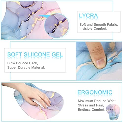 iCasso Mouse Mat Wrist Support, Ergonomic Memory Foam Mouse Wrist Rest Support, Non-Slip Rubber Base Mousepad for Laptop Home Office Gaming Working Easy Typing and Pain Relief - Watercolor Marble