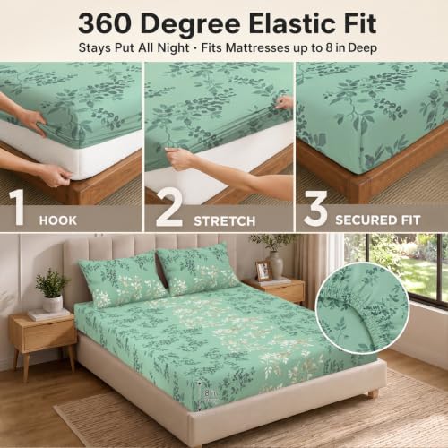 Image of Cloth Fusion Cotton Feel Elastic Fitted Bedsheet King Size, 2 Pillow Covers