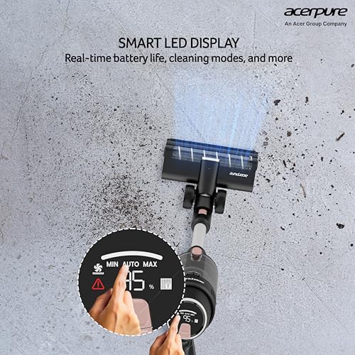 Image of acerpure-Cordless Stick Dry Vacuum Cleaner,450W High-Efficient BLDC Motor,Rechargeable Battery, Digital Display Screen, Smart Floor Head with 2 Brushes for Hard Floors & Carpets,1 Year Warrenty