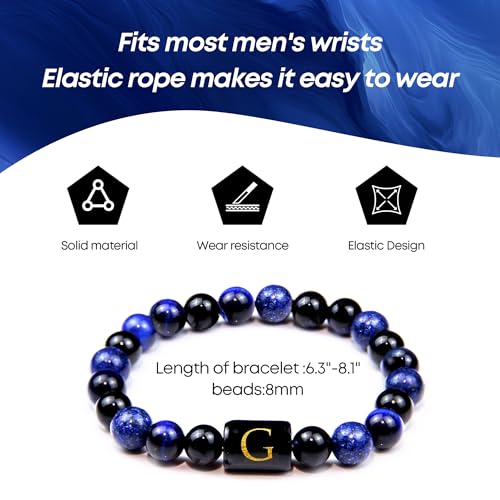 Pulsera para Hombre con Ojo de Tigre Azul y Lapislázuli miniatura 2
