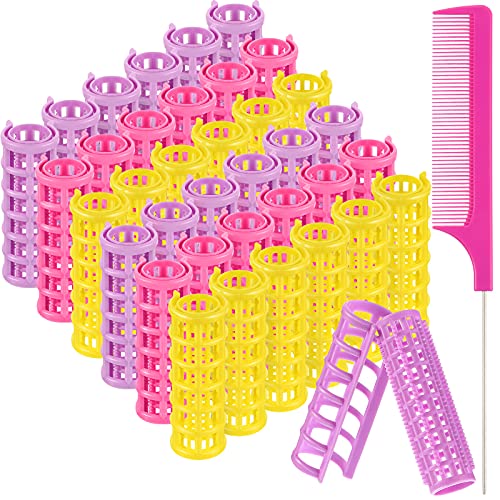 36 Pieces Snap on Hair Rollers Plastic Small Hair Curlers Self Grip Rollers Hairdressing Curlers No Heat Hair Curlers Hair Hairdressing Styling Tools with Rat Tail Comb for Women Girls