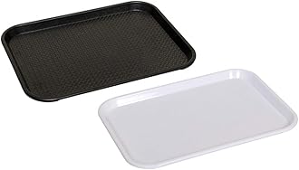 Durable Multi-Use Plastic Serving Trays 18" Rectangular Plastic Trays for Kitchen (Pack of 2, Black-White)