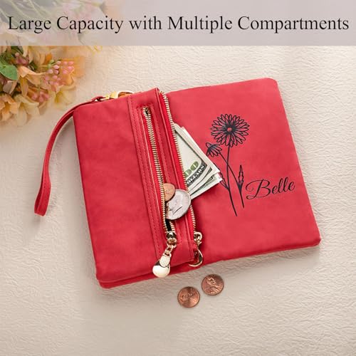 callie Personalized Wristlet Wallets for Women, Custom Birth Flower with Name and Multiple Card Slots on Leather Womens Wallets, Birthday Bridal Party Valentine's Day Gift for Mom Grandma Girlfriend2