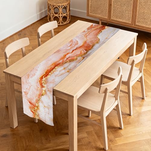 Image of Nuxovilar Pink Gold Marble Table Runner Flax 13x72 in | Holiday Runner Flax Placemats Dining Accessories Set Romantic Dinner Elegant Area Room (Pink Gold Marble)