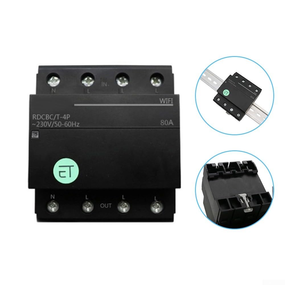 WLAN Schalter 4P 80A Smart Relay mit Sprachsteuerung für alexa Google für Haushaltsgeräte und Energieverbrauch messen(4P-80A)