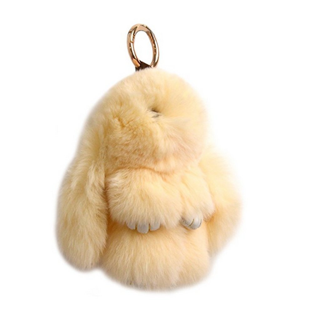 Bestowal Soft Fluffy Faux Fur Rabbit Doll Keychain Pendant (18cm, Beige)