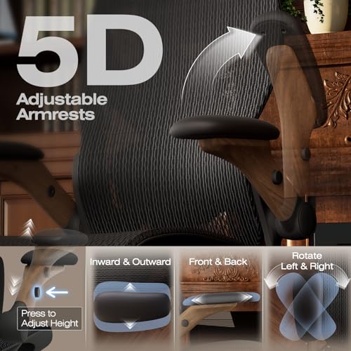 Image of ELABEST X100 Ergonomic Office Chair with Footrest, Big and Tall Home Desk Chair with 5D Flip-Up Arms, Adjustable 3D Lumbar Support,High Back Rolling Computer Chair, Swivel Mesh Chairs (Library Oak)