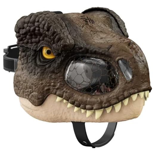 Jurassic World Máscara T-Rex Mastica y Ruge articulada de dinosaurio Disfraz de juguete para niños (Mattel GYW85)