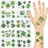 66 Pcs St. Patrick's Day Shamrock Temporary Tattoos Face Stickers, Waterproof Shamrock Tattoos Saint Patricks Day Celebration Patricks Day Lucky Shamrock Sticker for Parades Carnival Irish Party