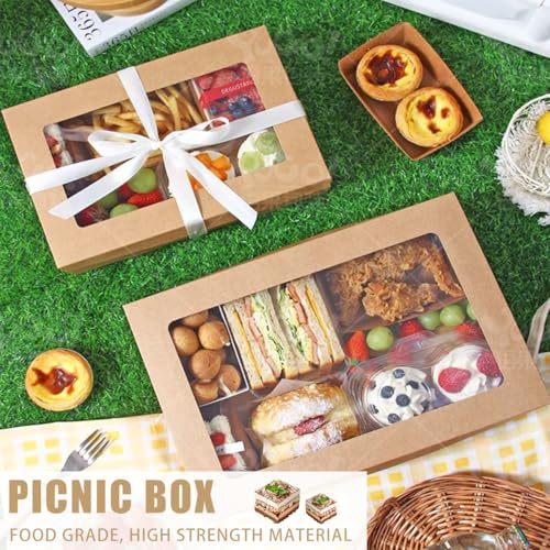 DTFMZOV 10 Pack Bakery Boxes with Window, 11.8x7.87x3.15 Inch Large Cookie Boxes, Cardboard Pastry Boxes, Take out Containers for Baking Pies, Cakes, Muffins and Pastries (S)