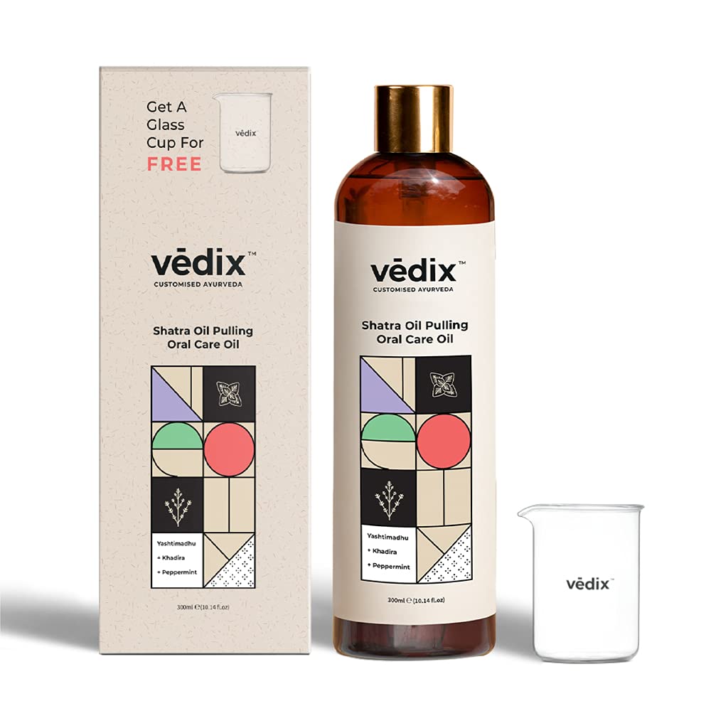 Vedix Oil Pulling Oil for strong teeth and gums with peppermint | Shatra Ayurvedic Oil Pulling for mouth, gums and healthy teeth | Ayurvedic oil for oil pulling oral care and detox for mouth | 300ml