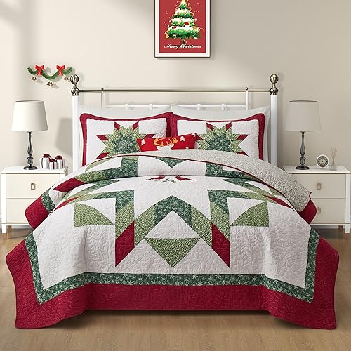 NELIFDER Christmas Quilt King Size Cotton Bedding Holiday Comforter Set