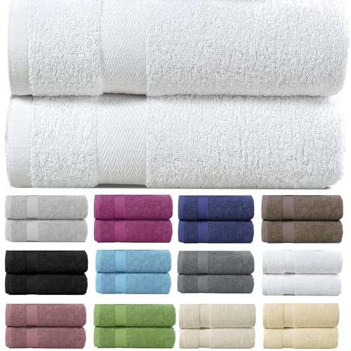 various Juego de Toallas de Blanco Premium de 2 Piezas 100% Algodón de 500gsm, Ideal para baño y Piscina, Resistentes, Suaves y Absorbentes(2xDucha 70x130cm)