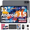 Tableta 2025 de 12 pulgadas, tabletas Android 15 con teclado, 24 GB+256 GB+2 TB expandir, pantalla 2K, Tablet PC con WiFi 5G, Octa-Core, 8000mAh, BT5.0, GMS, GPS, tabletas 2 en 1 con funda, mouse