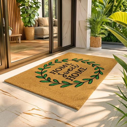 Image of Amazon Brand - Umi 100% Natural Coir Doormat for Home Entrance - Anti Skid with Rubber Backing Durable & Eco-Friendly Door Mat Coir Mat Indoor & Outdoor with Home Sweet Home Print (71x45 cm)