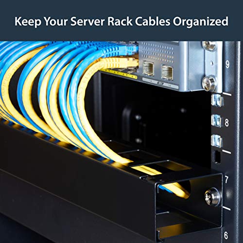 Image of StarTech.com 1U Horizontal Finger Duct Rack Cable Management Panel with Cover - Server Rack Cable Duct - Rack Cable Organizer / Manager (CMDUCT1UX),Black