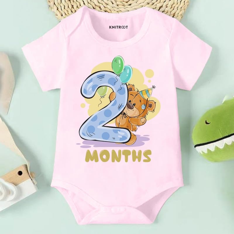 Image of Knitroot Monthly Birthday Teddy Special, Newborn Baby Half Sleeve Unisex Romper, Onesies, Sleepsuit, Body Suit, Envelope Neck, 1 to 12 Months Print, 0-12 Months, Infant Cloth for Boys & Girls