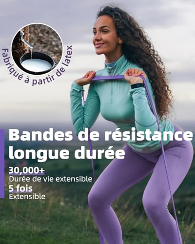 Kit Bandes de Résistance pour Femmes - Lot de 6 Bande de Elastique Musculation avec Ancrage de Porte/Sac/Affiche, Bande de Resistance Traction pour Étirement/Pilates/Musculation/Thérapeutique – Image 6