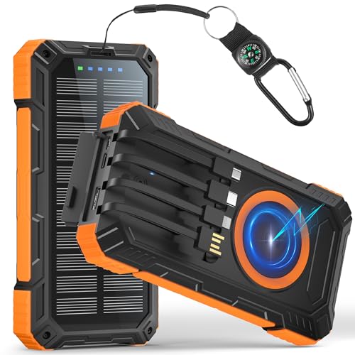 Power Bank 56800 mAh: PD30W Solar Wireless Powerbank 6 saídas 3 entradas USB C Charging bateria externa carregador com 4 cabos de carregamento rápido, banco de energia solar exterior com lâmpada LED