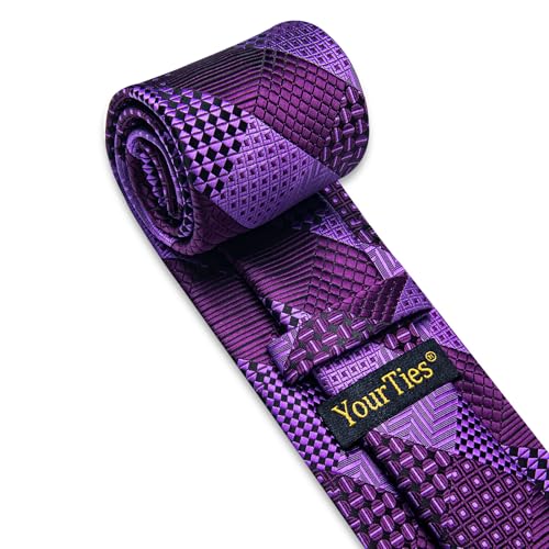 Image of YourTies Striped Plaid Ties for Men Silk Formal Necktie Set