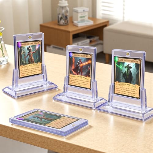Magnetic Card Holders for Trading Cards, 35pt Acrylic Baseball Card Holders Display Case Fit for Sports Cards, TCG MTG Cards, Hard Plastic Card Protectors with Card Stands (1 Holder & 1 Stand)
