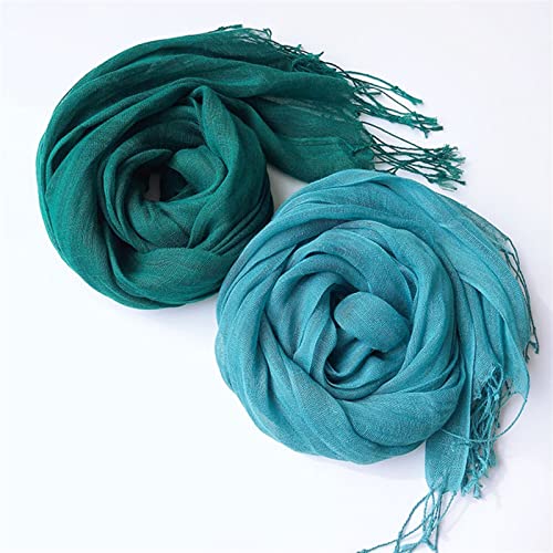 2 Pcs Linen Scarf Shawl for Women Solid Color Long Scarves Light Fashion Neckerchief Shawl, L21.7 X W70.9 (Color : Lake Blue+Dark Green, Size : 55x180cm)