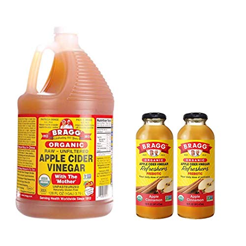 Bragg Organic Apple Cider Vinegar With the Mother 128 ounce and Bragg Organic Apple Cinnamon Vinegar Drink 16 Oz Pack of 2 Bundle