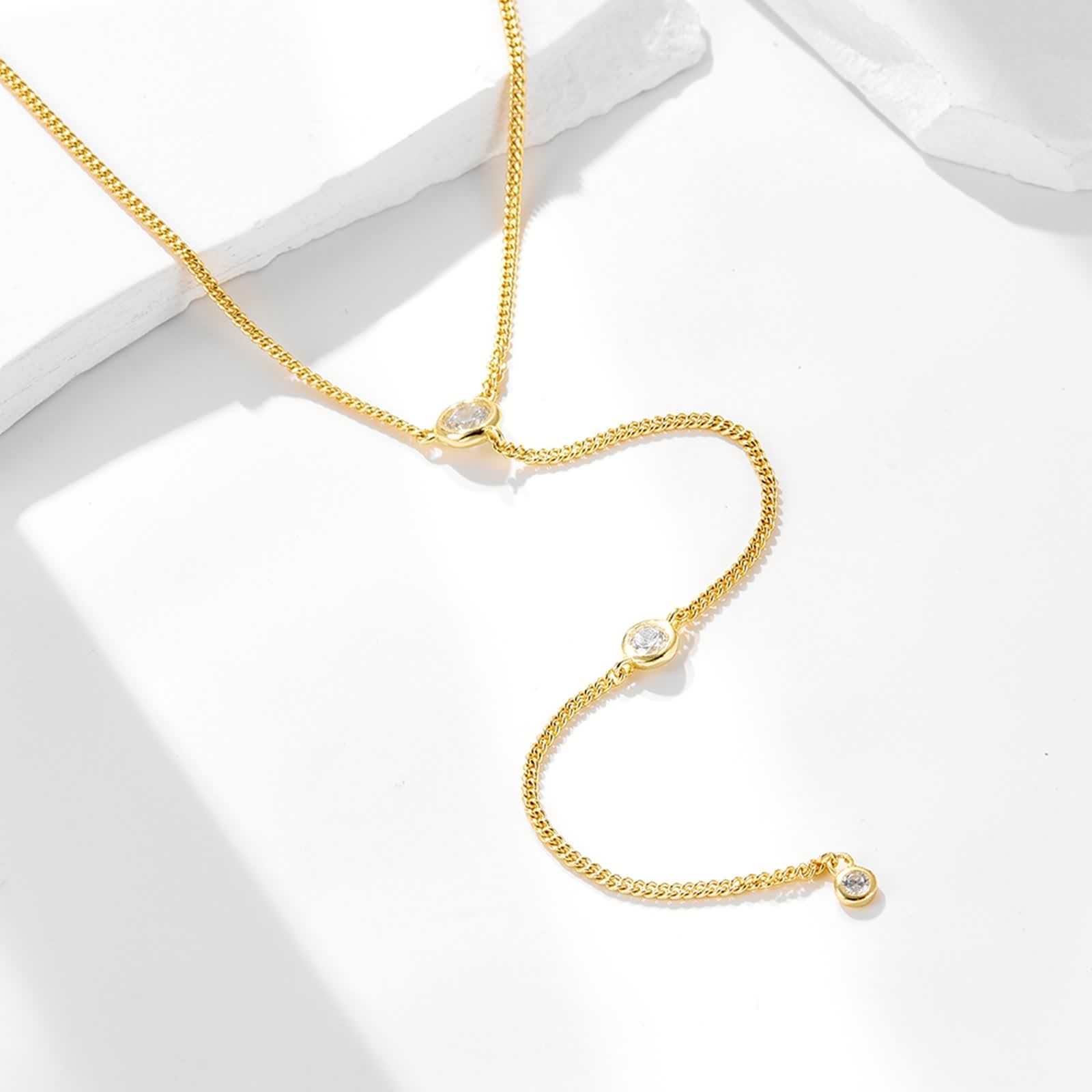 Halskette Gold Damen, Halskette Lang Elegant Weiß Im Labor Hergestellter Diamant Anhänger Kette Echtschmuck 9K/14K/18K Gelbgold Y-Halskette