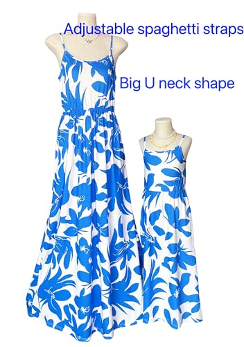 Mommy and Me Matching Dresses Summer Spaghetti Strap Floral Beach Mother Daughter Maxi Dresses with Pockets2