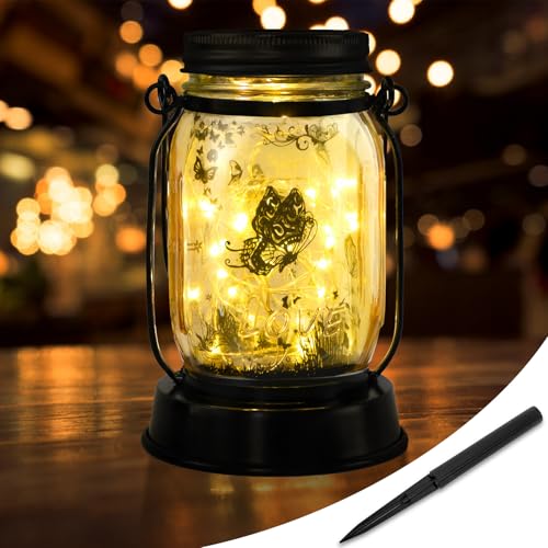 Butterfly Solar Mason Jar Gift for Mom,Grandma,Friend and Women,Butterfly Lovers Gift,Garden Decoration for Christmas,Mother's Day, Thanksgiving Day