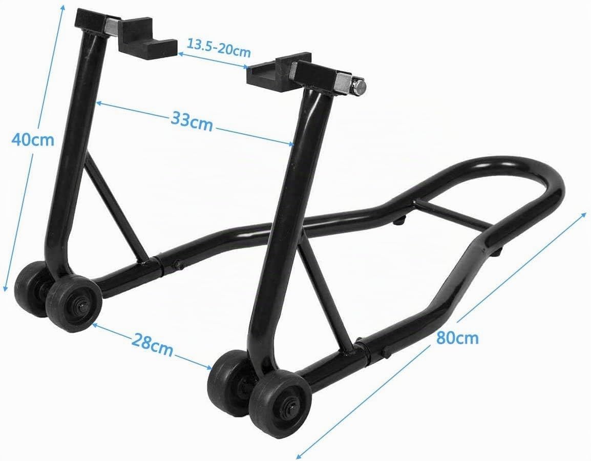 RELAX4LIFE Cavalletto Posteriore per Moto, Cavalletto Universale Alza Moto Solleva Posteriore con Altezza Braccio Regolabile, Alzamoto con Ruote, Struttura Smontabile (NERO)