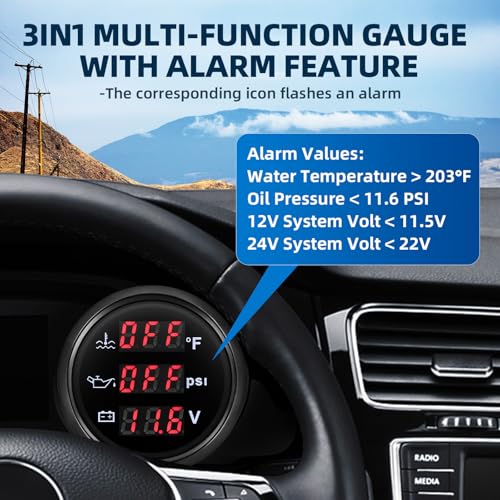 image for MH Triple Gauge Set - Water Temp (104°F-248°F), Oil Pressure (0-145P