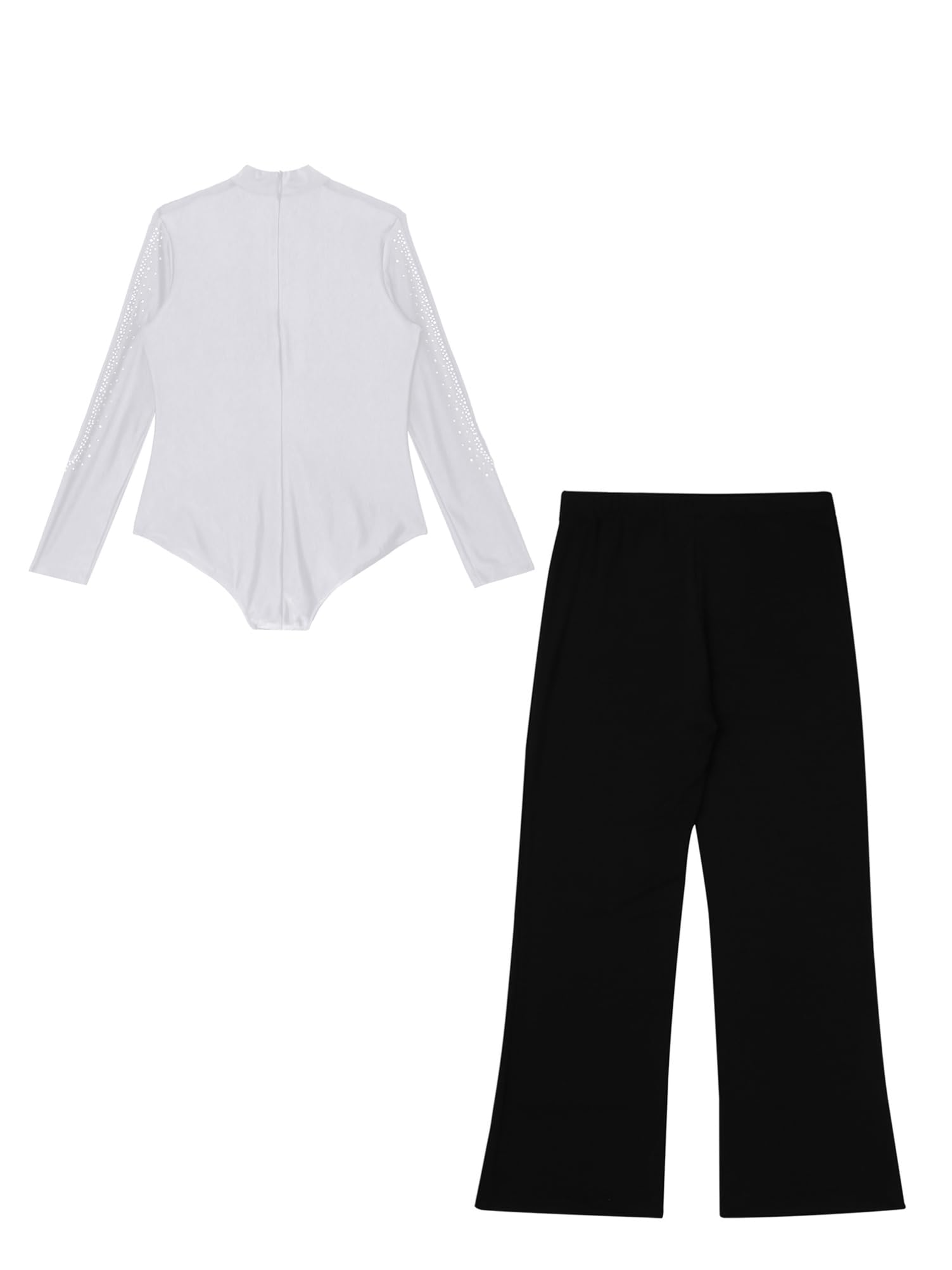 Alvivi Completo da Ballo Latino per Bambino 2 Pezzi Strass Camicia da Ballo e Pantaloni a Palazzo Vita Alta Body Danza Classica Leotard Tango Samba Rumba Dancewear