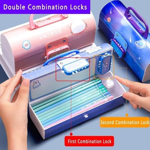 Image of WORSHIPER New Cartoon Theme Pencil Box with Push Pull Eraser Set for Kids | Suitcase Style Password Lock Stationery Organizer | School Supplies Gift Combo for Boys & Girls (Cute Multi + Eraser)