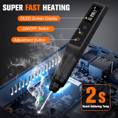 Image of Soldering Iron Kit, Cordless Soldering Gun with 2 Helping Hands, 2s Fast Heating 356-896℉ OLED Solder Kit, Auto Sleep, Includes 360 Swivel Stand, C210 Tips, Wire, Wick, Sponges, Wrench, Black