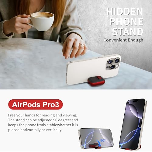 Image of for AirPods Pro 3 Case with Lock,TPU Leather Texture Durability Anti-Lost & Shockproof Protective Cover Accessories with Cleaning Kit in Keychain for Apple iPod Pro 3rd Generation 2025(Red /Black)