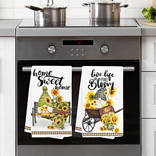 Pinata Sunflower Kitchen Towels Set Of 4-Gnome Bee Sunflower Dish Towels-Hello Sunshine Seasonal Tea Towels-Cute Home Sweet Home Hand Towels-Housewarming Gifts Sunflower Kitchen Decor For New Home #TOP5