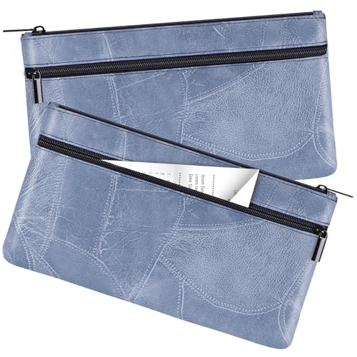 HAUTOCO 2 bolsas de dinero con cremallera de 11 x 6.1 pulgadas en relieve, bolsa de dinero con forro de piel sintética, dos bolsillos, cartera de utilidad para dinero en efectivo, monedas, recibos